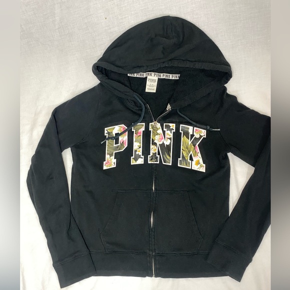 PINK-Victoria's Secret Zip Up sweatshirt Hoodie PINK logo women’s medium - Picture 1 of 7